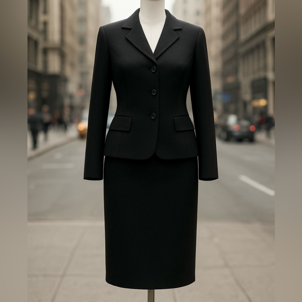 Allison Daley Petites Black Skirt Suit Black Button Blouse & Skirt Petite Medium